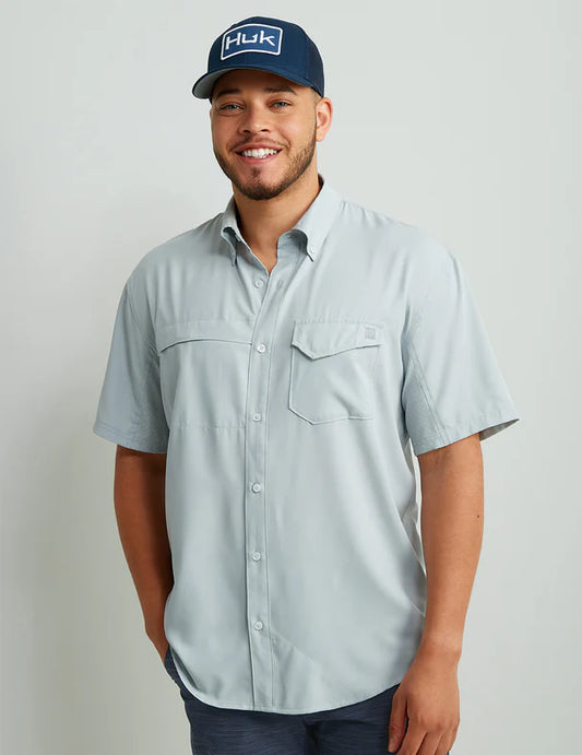 Huk Tide Point Short Sleeve Button-Down in Harbor Mist