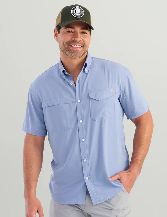 Huk Tide Point Short Sleeve Button-Down in Lightning Sky