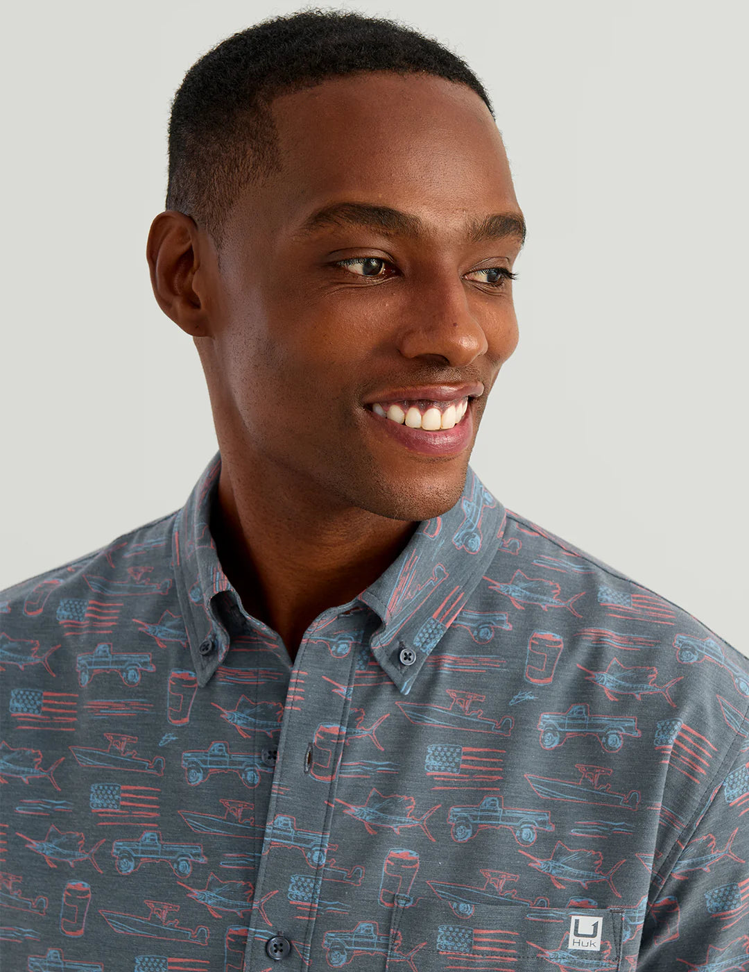 Huk KC Kona Button-Down in Sea Storm Americana