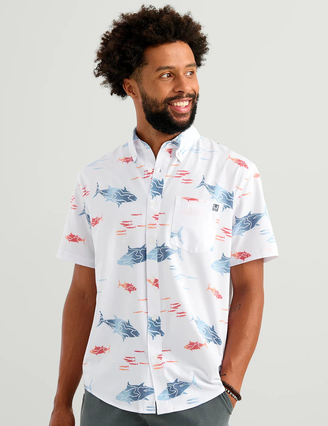 Huk Kona Button-Down in White Tuna School
