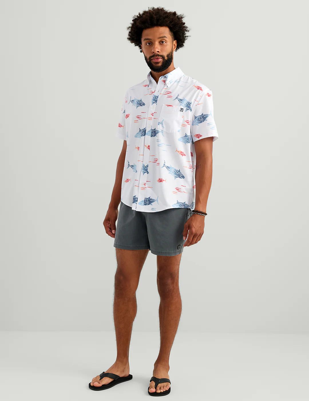 Huk Kona Button-Down in White Tuna School