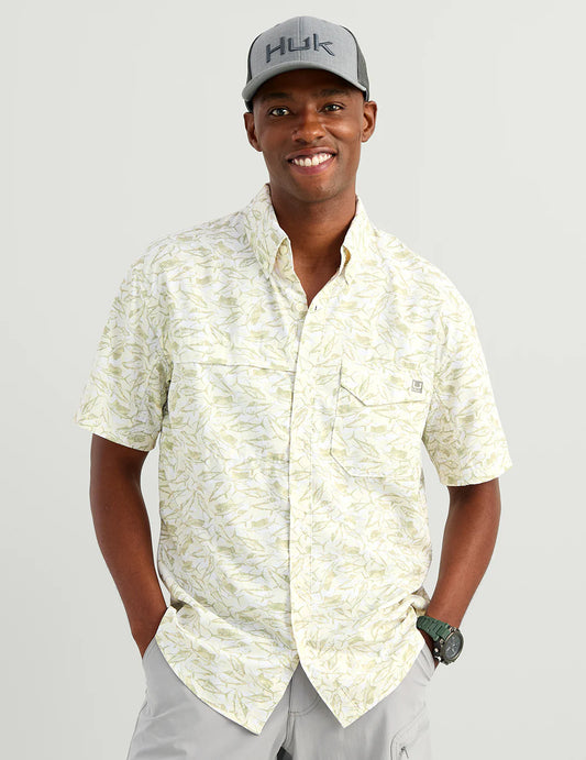 Huk KC Tide Point Short Sleeve Button-Down in Seagrass American Slam