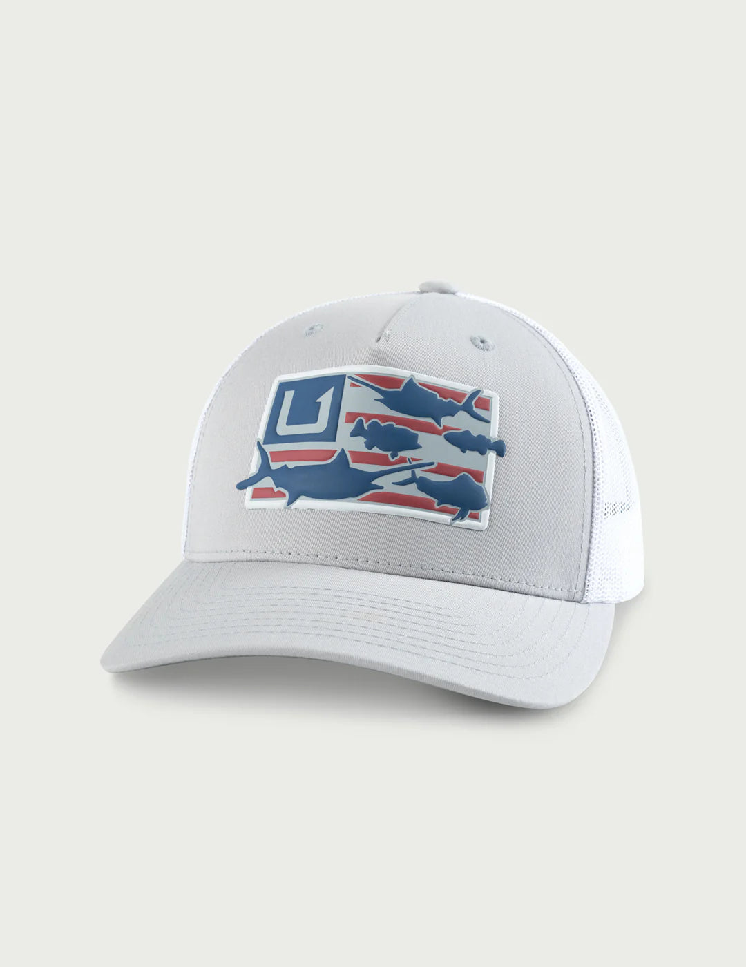 Huk Trophy Flag Trucker Hat in Harbor Mist