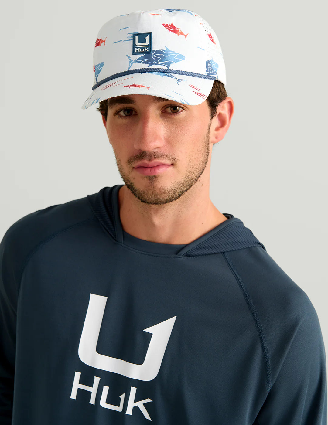 Huk Printed Performance Rope Hat in White Tuna School