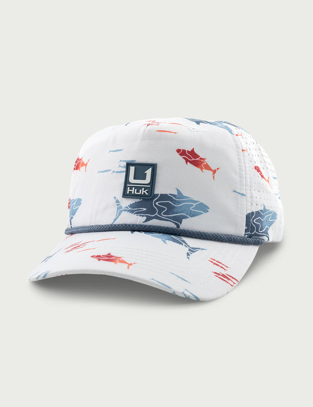 Huk Printed Performance Rope Hat in White Tuna School