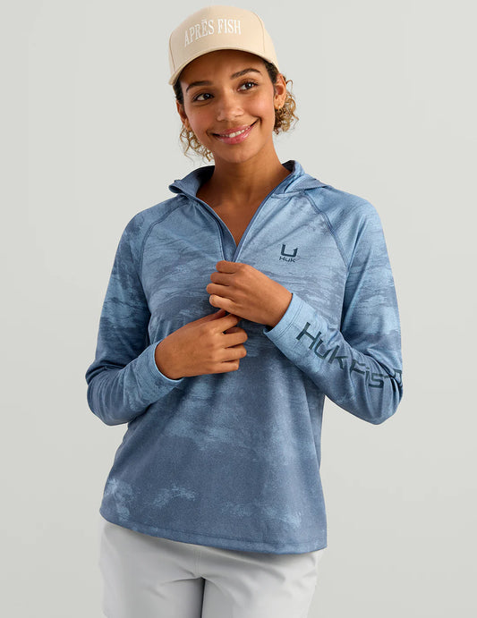 Huk Womens Icon Performance Hoodie in Vintage Indigo Sea Spray