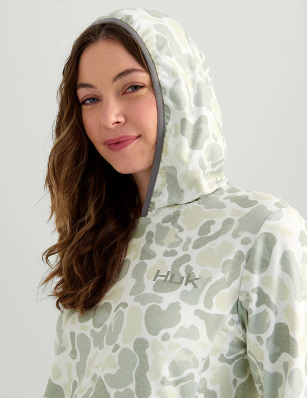 Huk Womens Coldfront+ Hoodie in KC White Camo