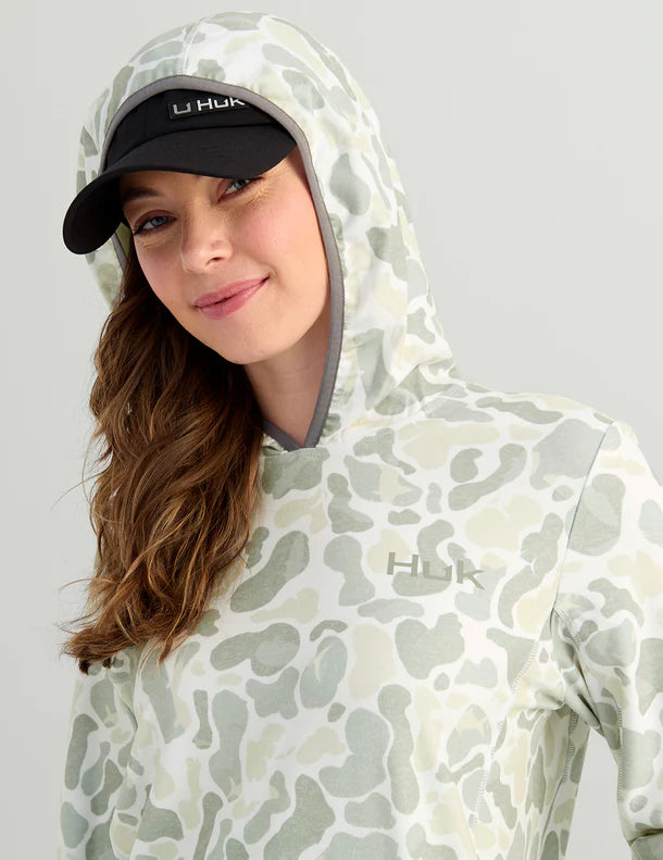 Huk Womens Coldfront+ Hoodie in KC White Camo