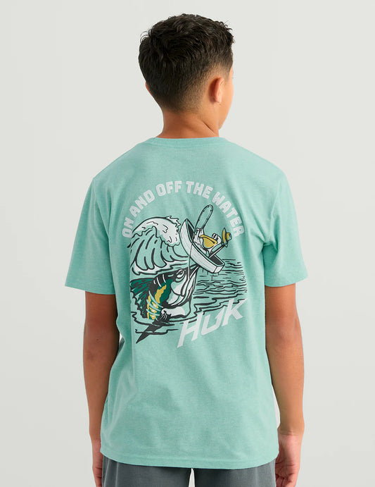 Huk Kids Fish Adventure Tee in Marine Blue Heather