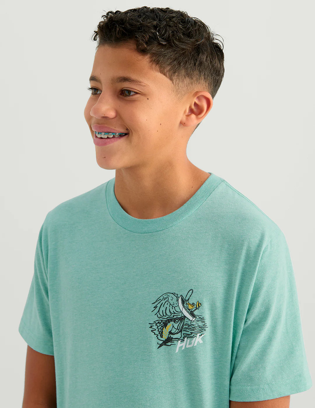 Huk Kids Fish Adventure Tee in Marine Blue Heather