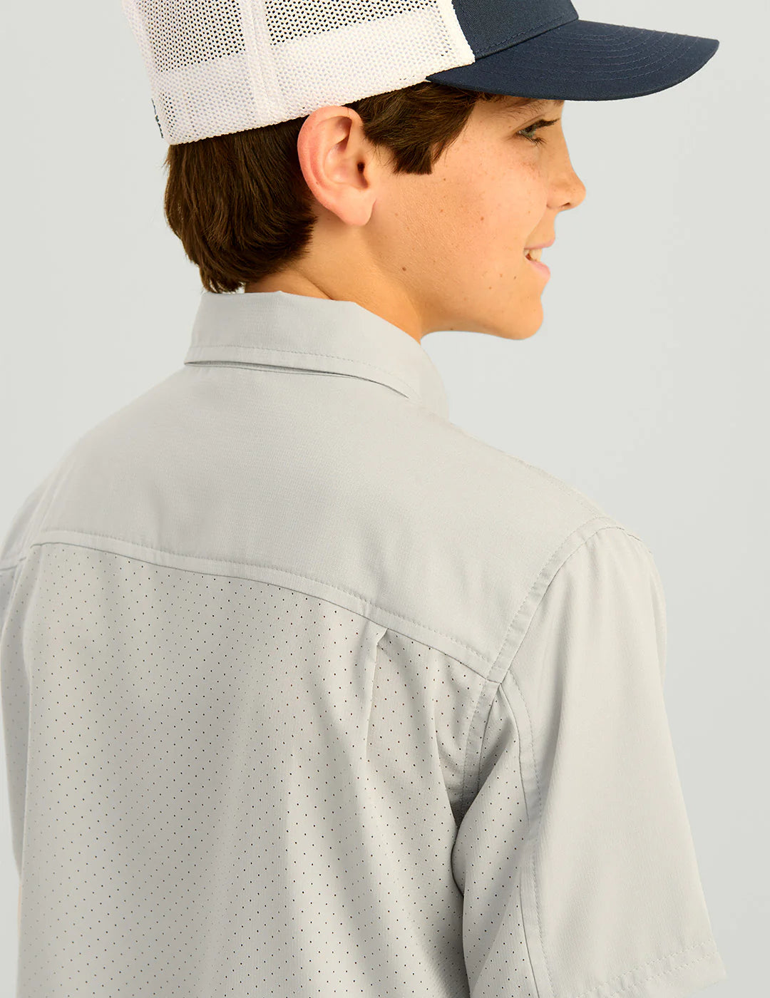 Huk Kids Tide Point Short Sleeve Button Down in Harbor Mist