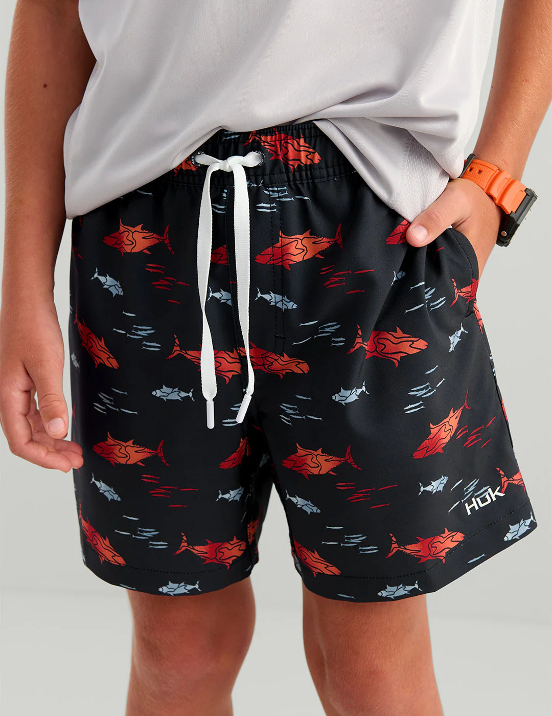 Huk Kids Pursuit Volley Swim Short in Sea Storm Tuna School