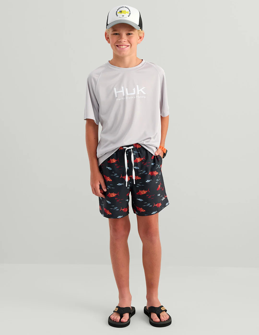 Huk Kids Pursuit Volley Swim Short in Sea Storm Tuna School
