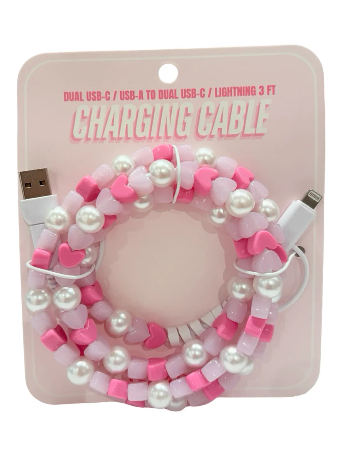 Hearts & Pearls Beaded Charging Cable