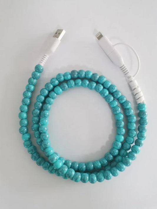 Turquoise Blue Beaded Charging Cables