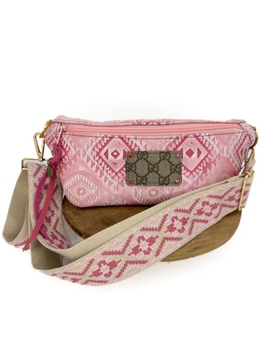 Sandra Ling Designs Pink Bum Bag with Nylon Aztec Strap