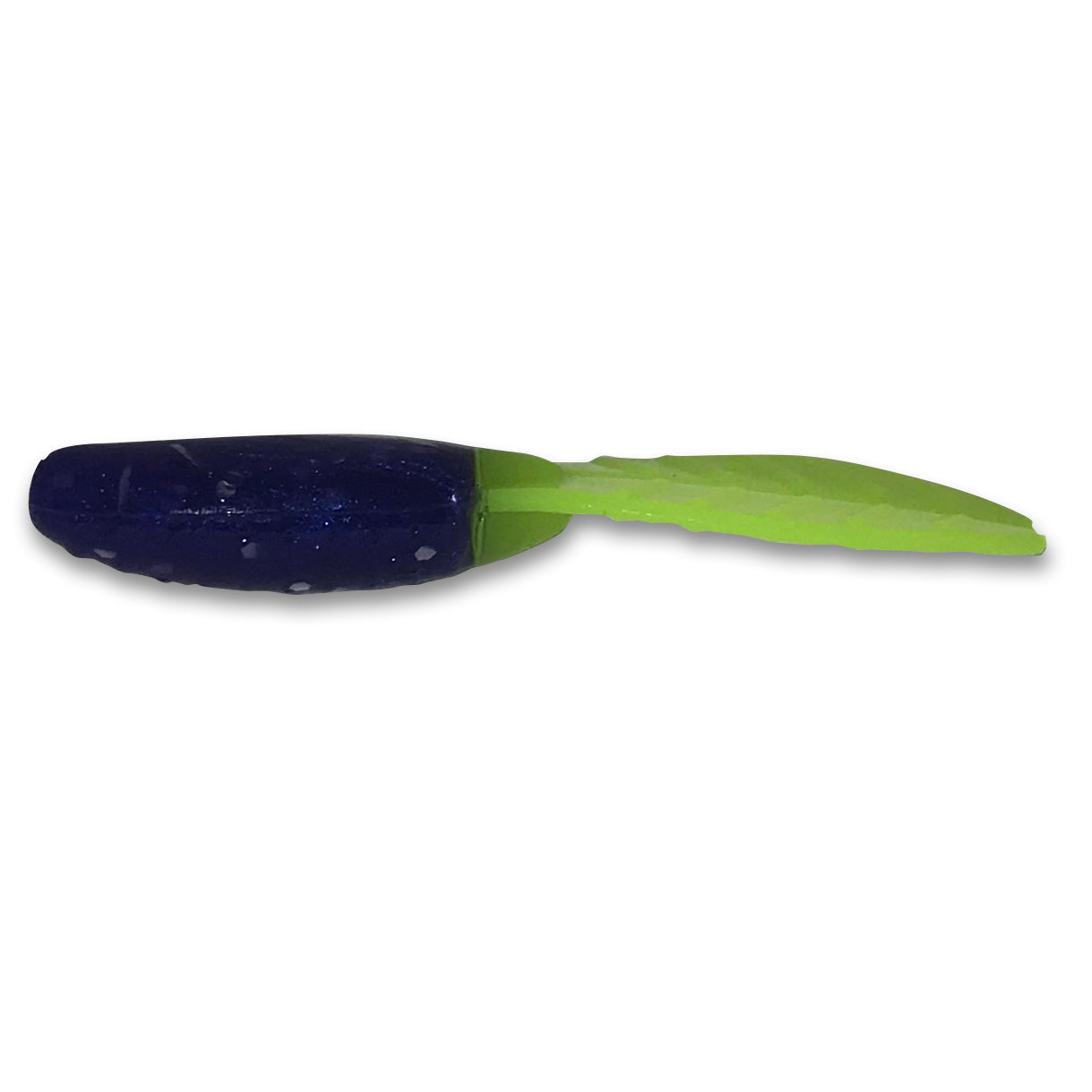 Purple and green fishing lure on a white background