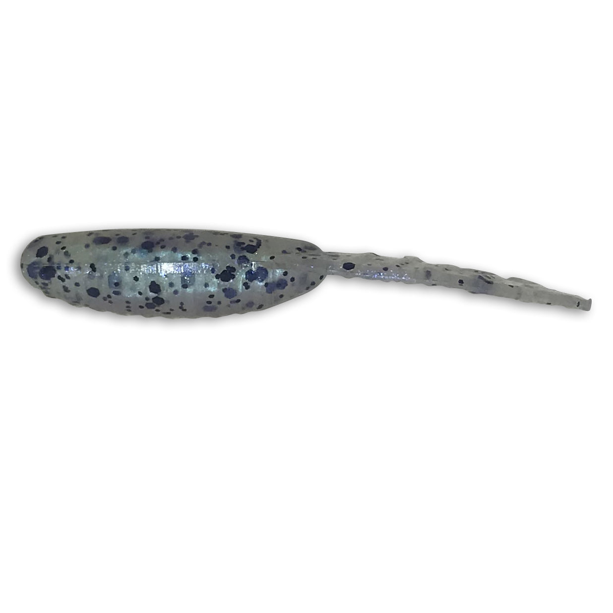 Fishing lure with speckled pattern on a white background