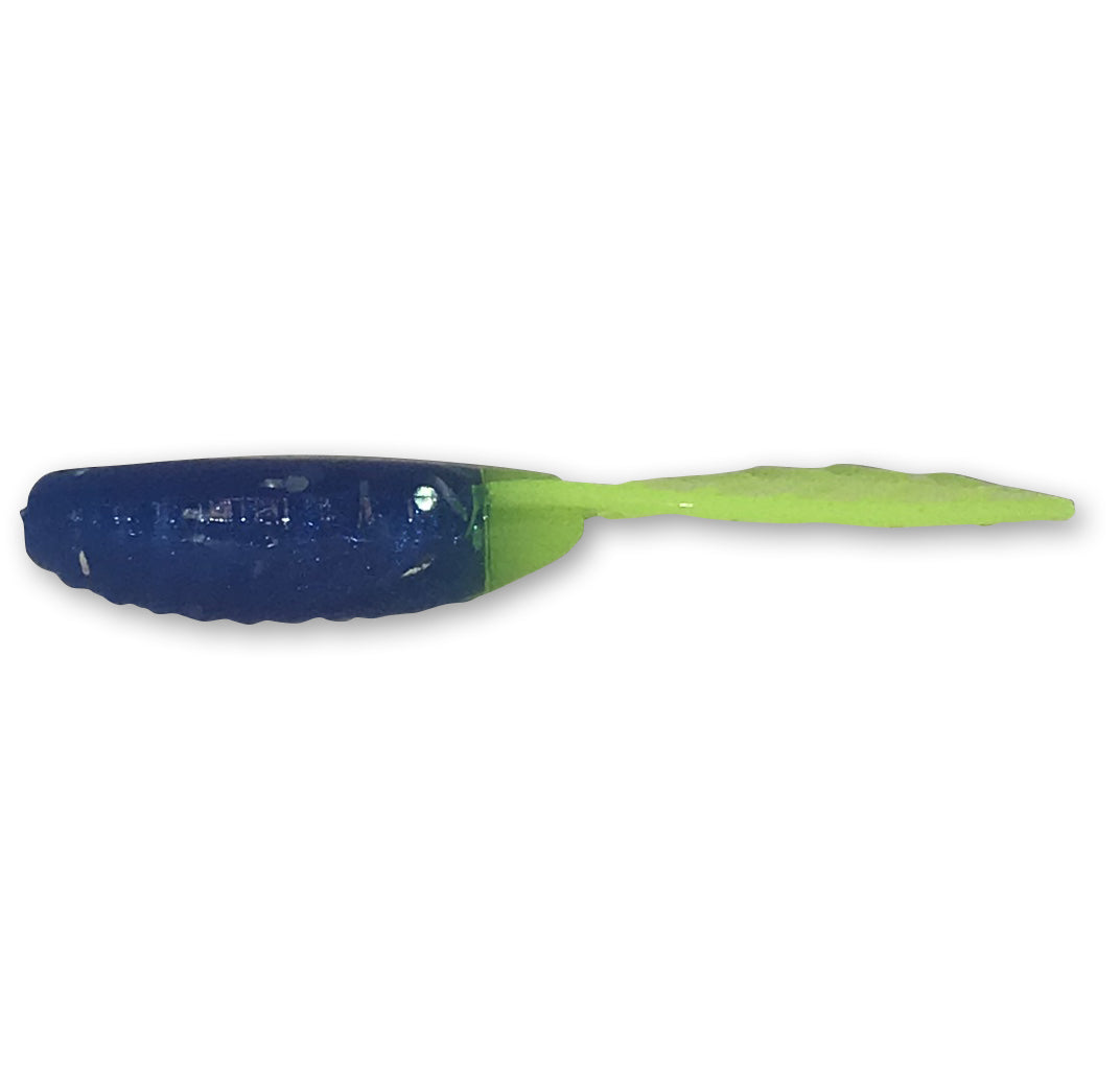 Blue and green fishing lure on a white background