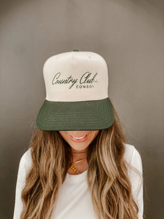 Country Club Cowboy Green Canvas Trucker Cap