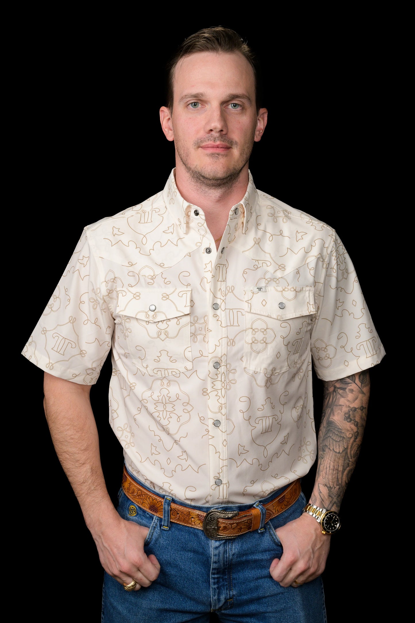 Ferrell Brand The Carson in Beige Short Sleeve Snap