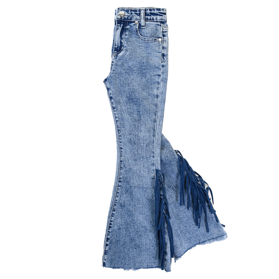 Cowgirl Hardware Girl's Light Wash Fringe Flare Toddler Jean
