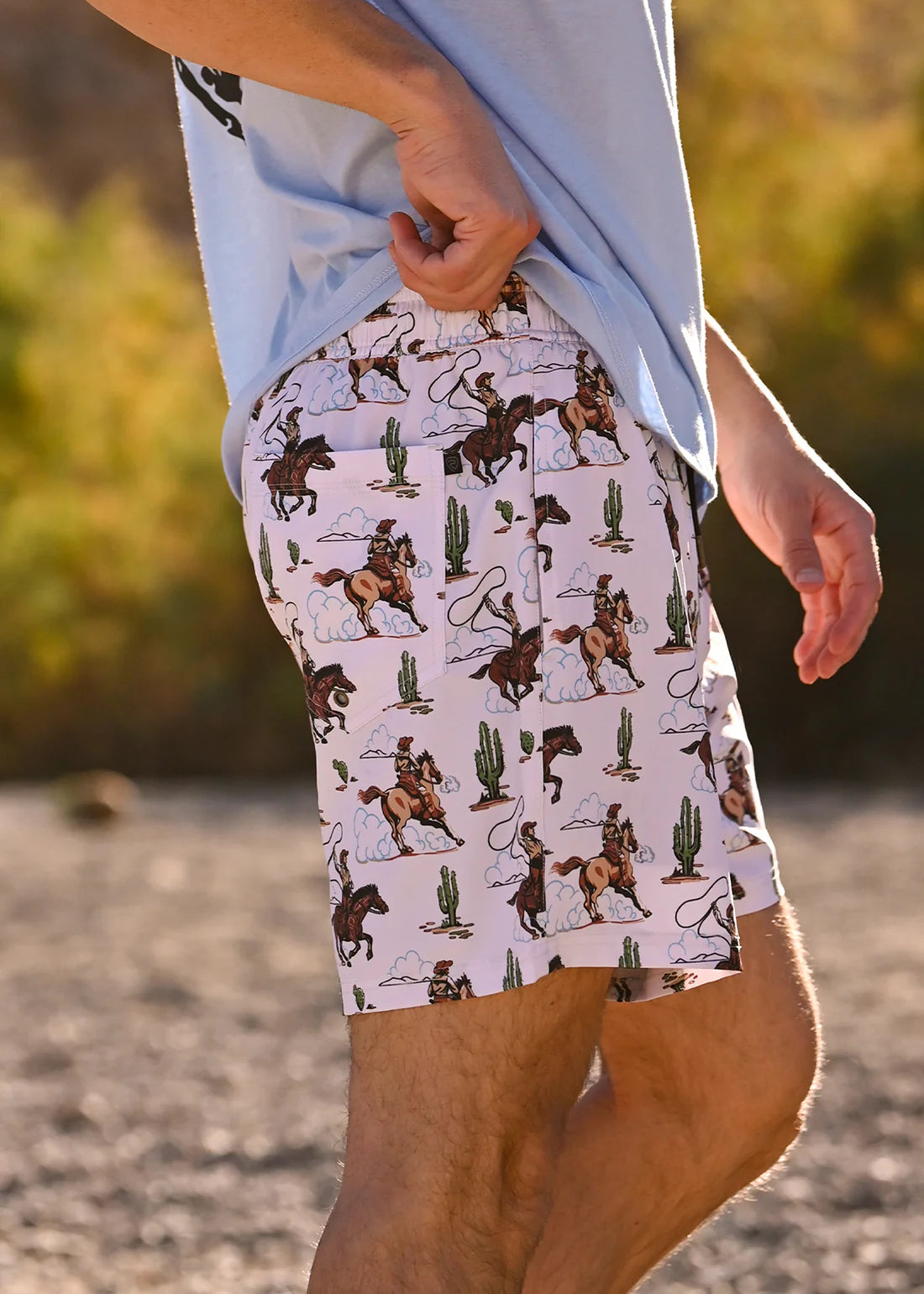Rock & Roll Denim Light Desert Cowboy Print Volley Swim Shorts