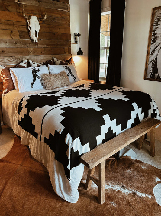 Western Grande Presidio Black + White Cotton Queen Throw Blanket