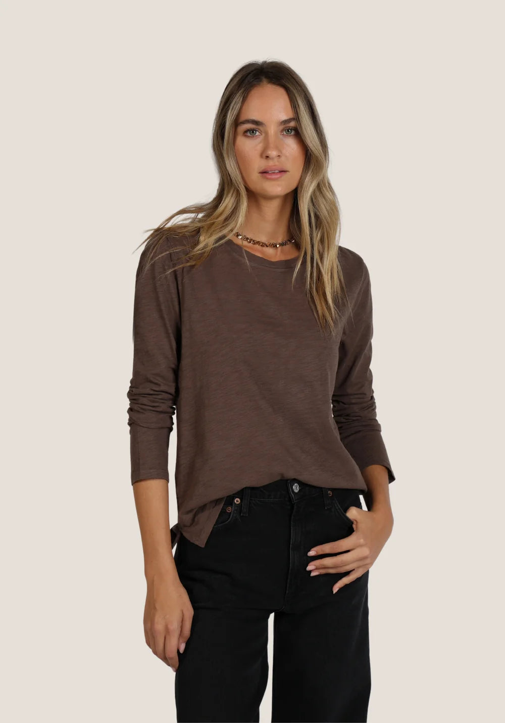 Dylan Long Sleeve Modern Crew in Brown