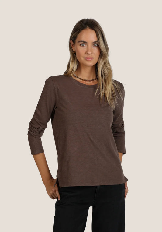 Dylan Long Sleeve Modern Crew in Brown