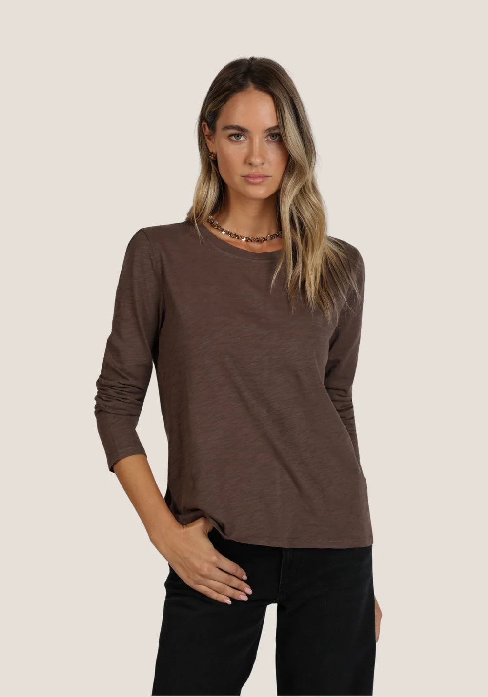 Dylan Long Sleeve Modern Crew in Brown