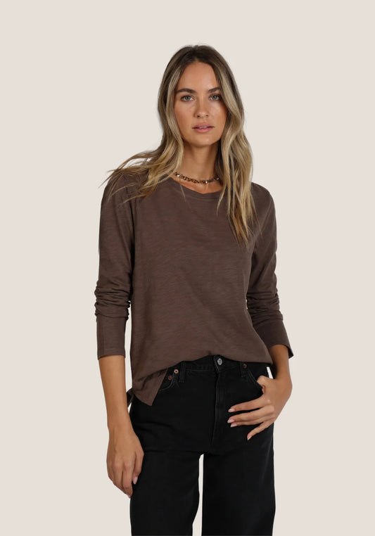 Dylan Long Sleeve Modern Crew in Brown