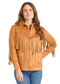 Panhandle Slim Camel Micro Suede Fringe Jacket with Boot Stitch Embroidery