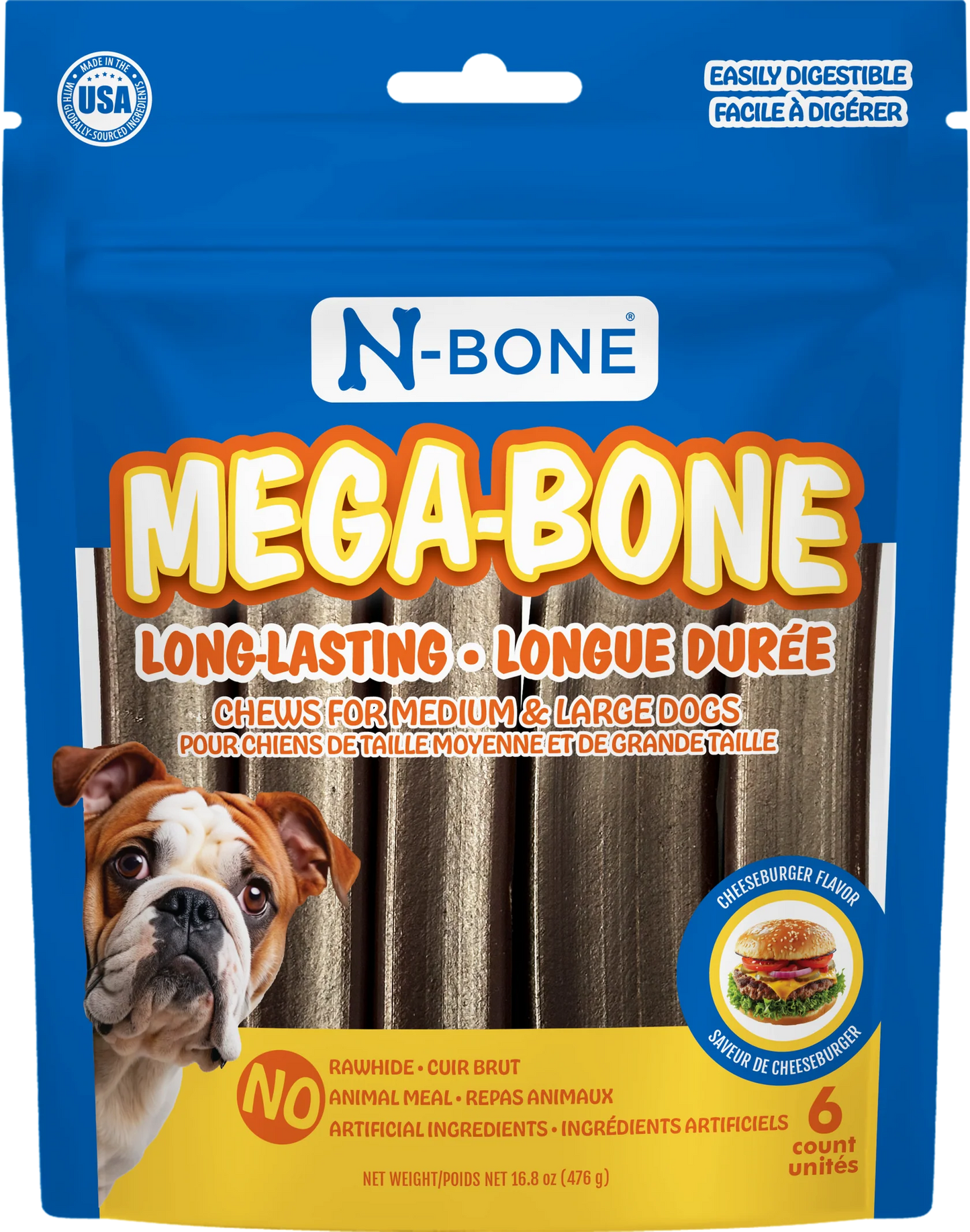 N-Bone Mega-Bone Long-Lasting Chew-Cheeseburger Flavor
