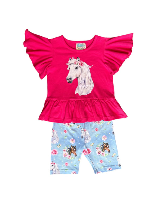 Shea Baby Little Girl's Pink & Blue Horse Set