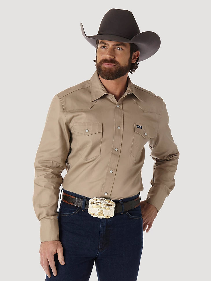 Wrangler Cowboy Cut Firm Finish Long Sleeve Work Shirt Khaki S