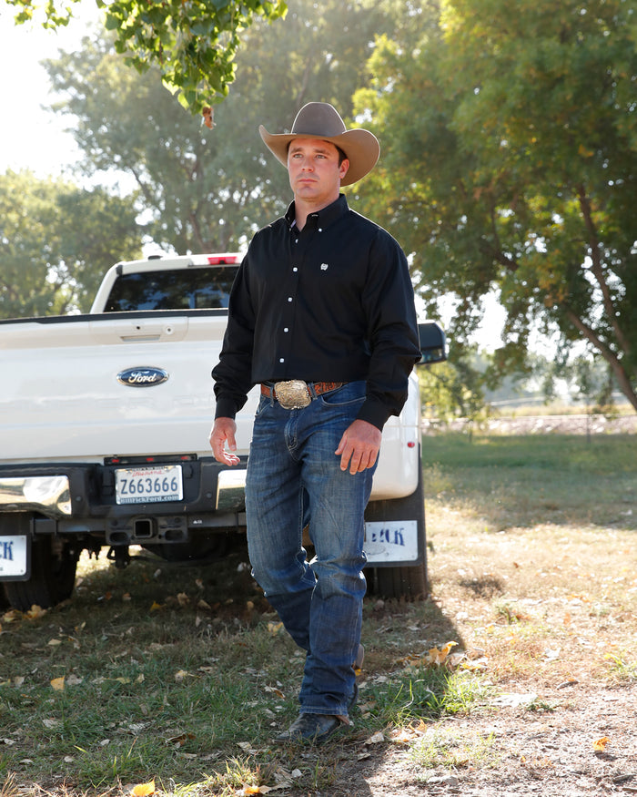 Cinch Solid Black Button-Down Western Shirt