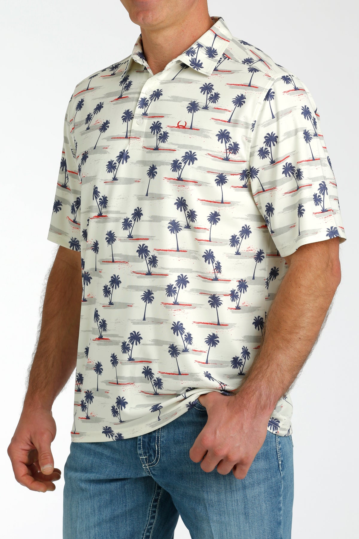 Cinch Men's Short Sleeve ARENAFLEX Palm Tree Polo