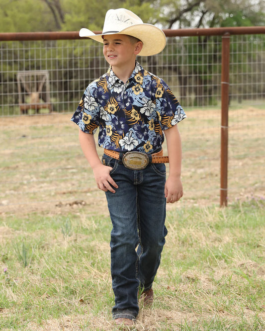Cinch Boy's Arenaflex Polo in Hawaiian Print