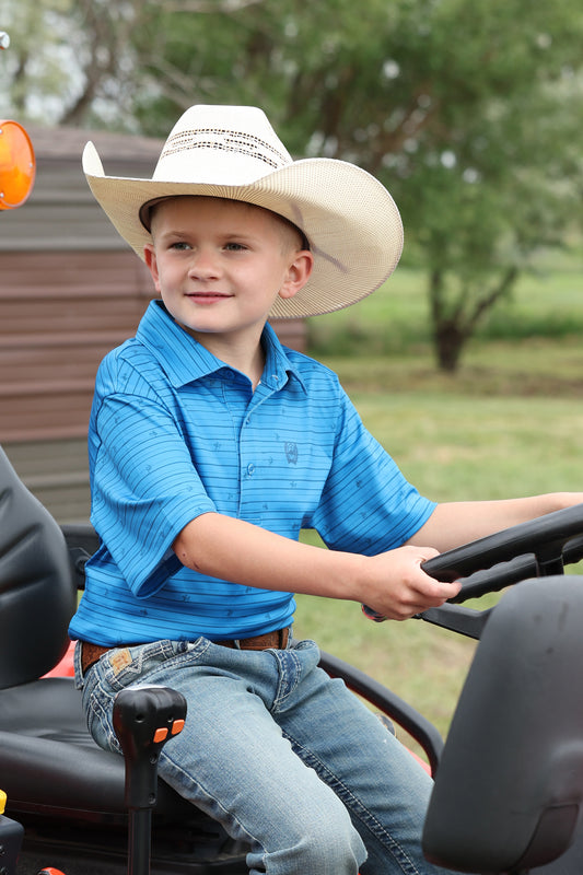 Cinch Boy's Arenaflex® Polo in Blue Bronco Stripe
