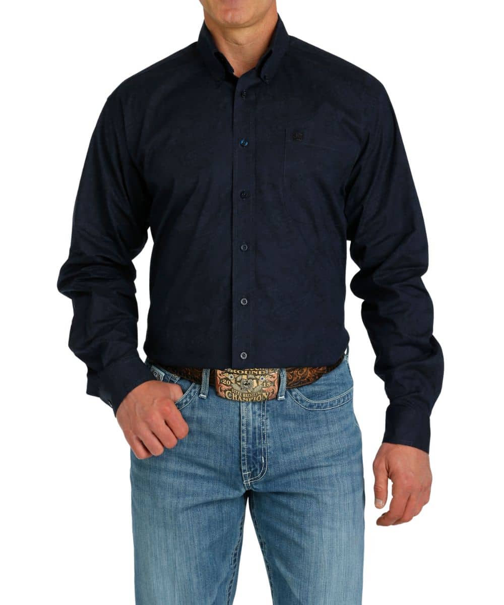 Cinch Men's Navy Printed Long Sleeve Shirt