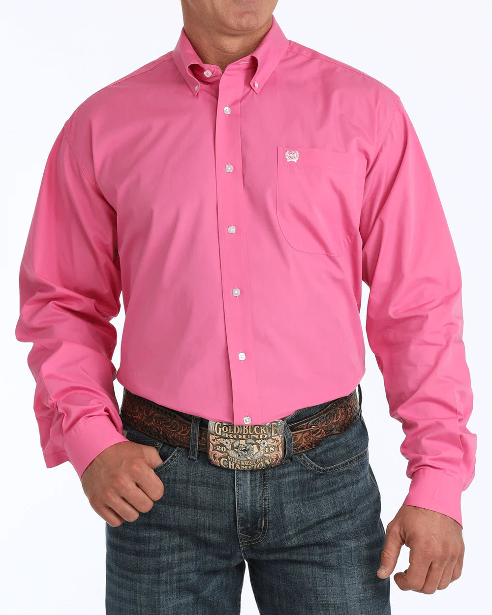 Men's Pink Classic Fit Button-Down Western Shirt