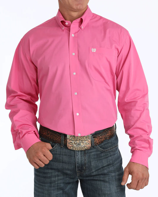 Men's Pink Classic Fit Button-Down Western Shirt