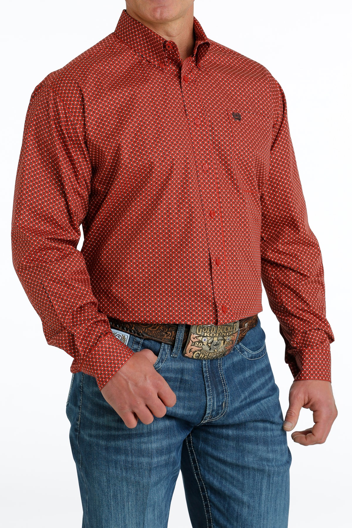Cinch Men's Red Geometric Print Western Shirt