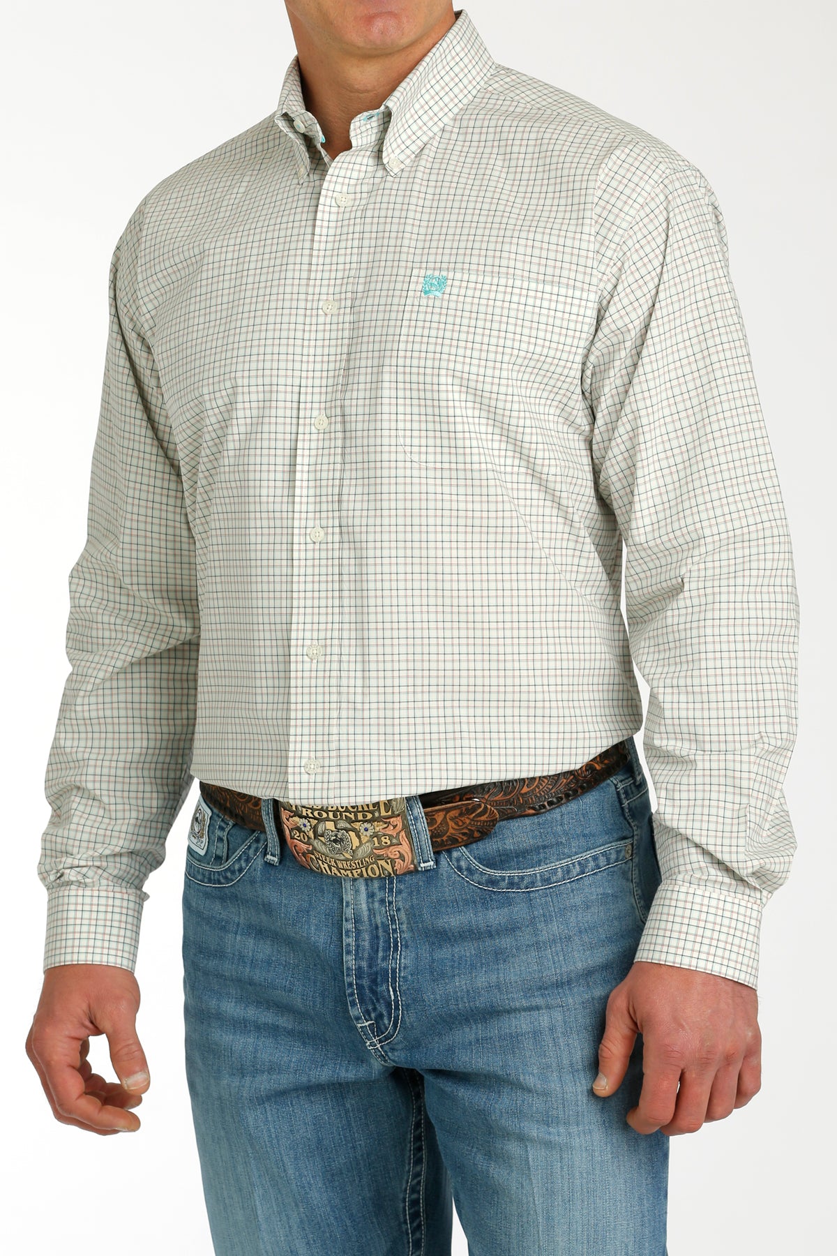 Cinch Men's Plaid Cream/Charcoal Button-Down Shirt