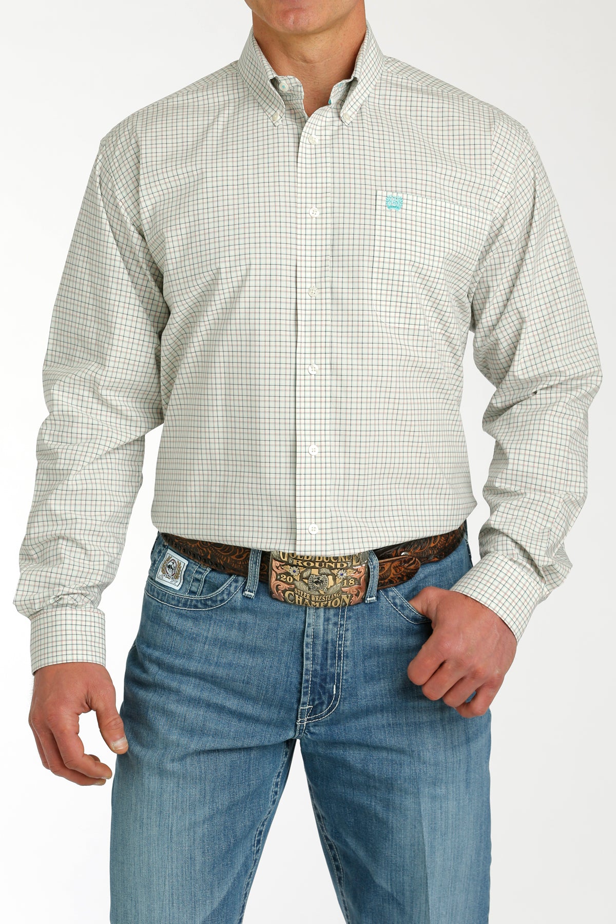 Cinch Men's Plaid Cream/Charcoal Button-Down Shirt