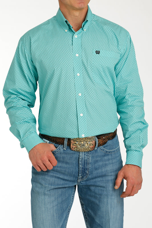 Cinch Men's Turquoise Geometric Button-Down Shirt