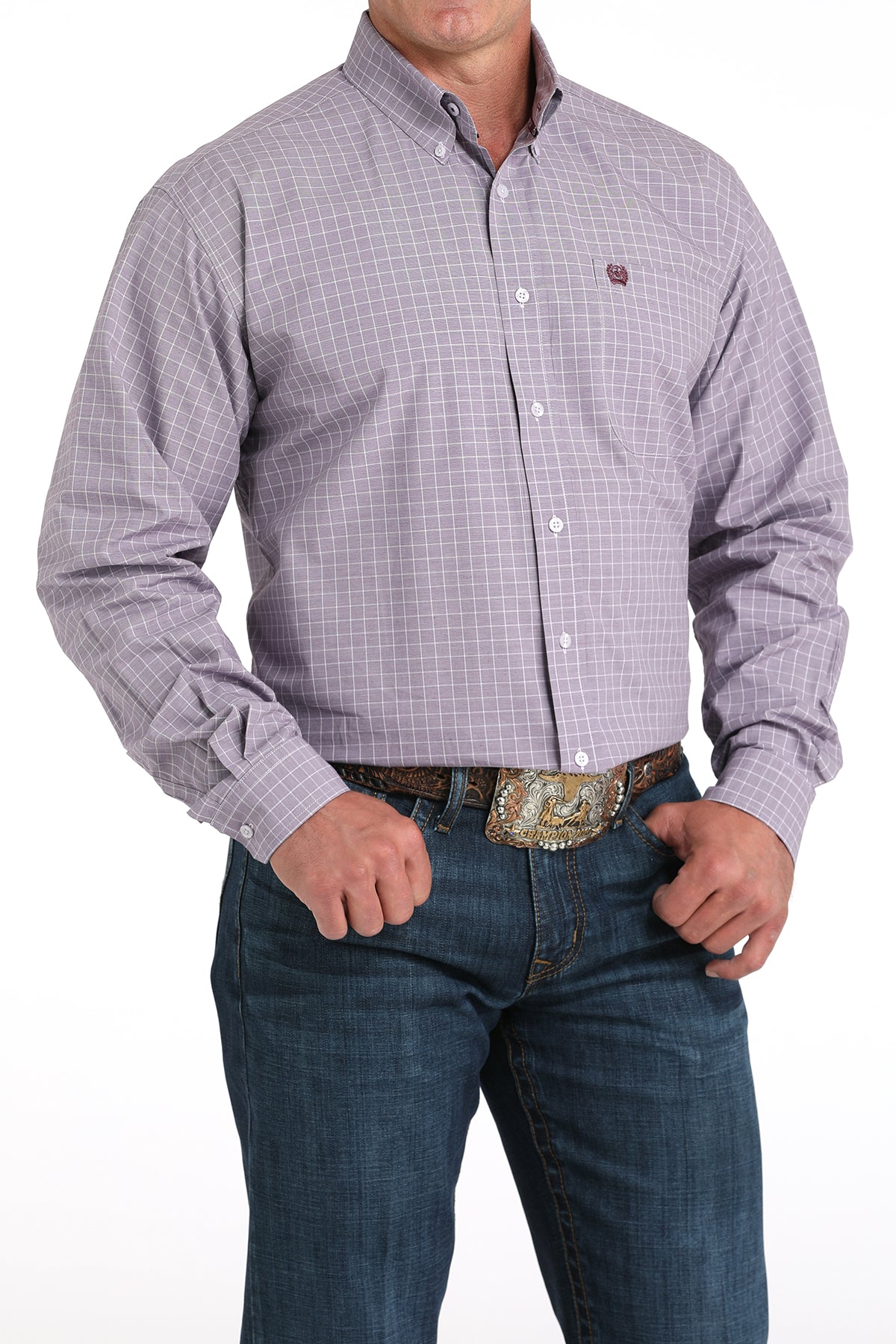 Cinch Lilac Plaid Long Sleeve Shirt