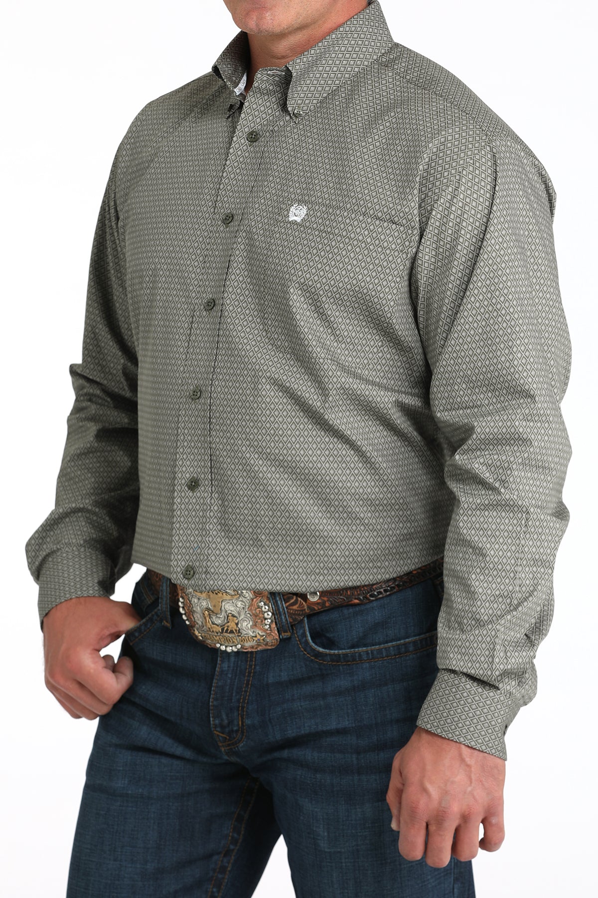 Cinch Men's Long Sleeve Olive Button Down Shirt