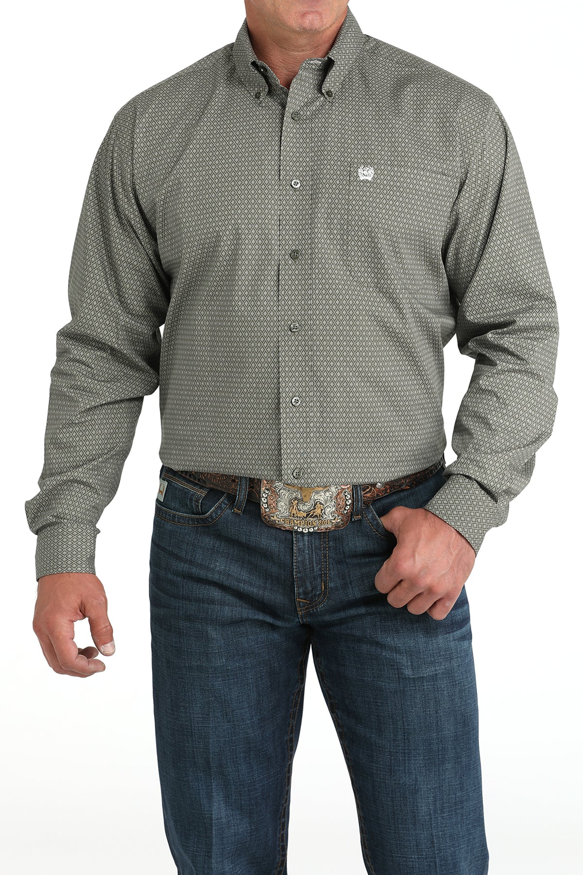Cinch Men's Long Sleeve Olive Button Down Shirt